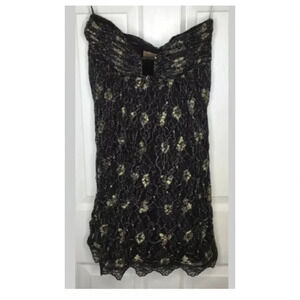 Woman LOTUS GRACE Black Gold Strapless Floral Metallic Lace Dress Sz Small? EUC